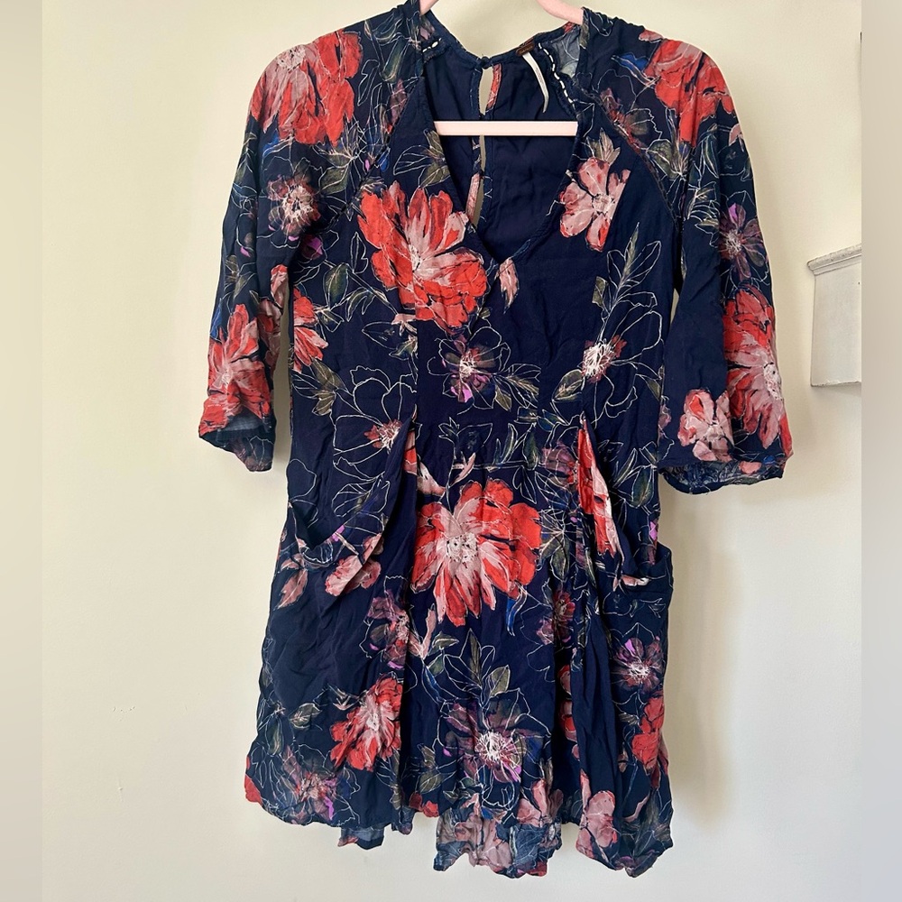 Free People Navy Floral V-Neck Romper